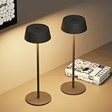 Klighten 2 Stück LED Dimmbare Akku Tischlampe Kabellos Touch Metall Aluminium Akkubetrieben Schwarz Tischlampe IP54 Wasserdichte Outdoor Tragbare Tischleuchte für innen/außen,3000K~6000K
