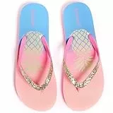 Ataiwee Mädchen Flip Flops - Kinder Strand Print Sommer Zehentrennung,Flache Slide Sandalen.(2002001,PK/BL,30 EU)