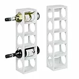 Relaxdays Weinregal für 5 Flaschen, 2er Set, Weinständer Bambus, HxBxT: 53 x 14 x 12 cm, Weinhalter stehend, Küche, weiß