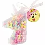 folia 32021 - Perlen Mix UNICORN, 170 Stück in verschiedenen Formen und Farben, 2 m Gummiband zum auffädeln und Aufbewahrungsbox