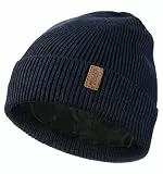 Wmcaps Beanie Mütze, Herren Winter Warme Unisex Wintermütze Strickmütze Dehnbare Weiche Wollmütze mit Bündchen und Dickem Warmem Futter Geschenke für Freundin männer Frauen （Navy Blau)