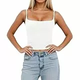 Generisch Tops Mit Integriertem BH Top Mit Integriertem BH Sommer Y2K Spaghetti Tank Tops Bequem Bra Hemd Ärmellose Elegant Elastisch Verstellbar Strap Push Up Unterwäsche 011 Weiss M