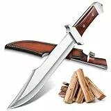 PURPLEBIRD Outdoor Messer, Machete Scharf Echt mit 6MM Klingenrücken, D2 Stahl Full Tang Bowiemesser mit Scheide, für Wandern & Bushcraft, Geschenke für Männer
