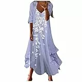 Festliche Kleider Für Damen Hochzeit,Festliche Kleider Für Hochzeit Kleider Abendkleider Damen Festlich Damen Casual Fashion Print V-Ausschnitt Zweiteiliges Set 2022 Sommer Maxi (1-Blau,M)