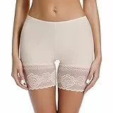 Joyshaper Damen Unterhose Unter Rock Kurz Hose Anti-Chafing Spitze Shorts Sicherheit Panty Lace Leggings Kurze Tight mit Anti-Rutsch Spitzenrand, Beige, M