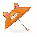 Relaxdays Regenschirm Kinder, 3D Motiv Tiger, Kinderregenschirm Junge & Mädchen, Ø 78 cm, Kleiner Stockschirm, orange