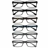 OPULIZE PEP Lesebrille für Damen und Herren - 6er Pack- Große Rechteckige Brille - Komfortable Federscharniere - Kratzfest - Schwarz Braun Blau Grau +3.00