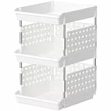 Lifewit Stapelbare Aufbewahrungsboxen, 3-etagiges Korbregal für Garderobe, Küchenwagen für Gemüse, Schrank, 35 x 30 x 54 cm, Weiß