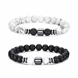 RANKEEF Tigerauge-Armband für Herren 8 mm Natursteinperlen Armband Set dehnbare Lavastein Armbänder verstellbares schwarzes Kristallperlenarmband für Männer und Frauen Geschenke