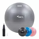 KM-Fit Gymnastikball 65cm | Trainingsball mit Luft-Pumpe | Sitzball Büro Anti-Burst | Ball für Fitness, Yoga, Gymnastik, Core Training | Pezziball Yogaball BPA-Frei | Grau