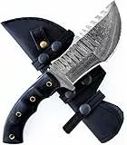 BIGCAT ROAR Handmade Damaskus Tracker Knife - Full Tang Fixed Blade Jagdmesser mit Scheide und Walnuss Holzgriff - 25.4 cm EDC Outdoor-Messer - Black Jaguar