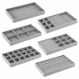 QWORK® 6 Stück Stapelbarer Schmucktablett Organizer aus Samt - 21x12x2.5cm - Schubladeneinsatz für Halsketten, Armbänder, Ringe und Ohrringe