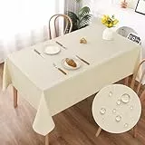 AooHome Tischdecke Abwaschbar, Beige Tischdecken 130x160cm Leinen-Optik Tischtuch aus Polyester Wasserabweisend mit Lotuseffekt, Dauerhaft Kratzfest für Wohnzimmer, Esszimmer, Balkon, Garten