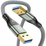 XGMATT USB 3.0 Kabel 1M,5Gbps High Speed Transfer USB A auf A Datenkabel geflochten USB Typ A Stecker auf Stecker Kabel, kompatibel mit HDD, Drucker, Kamera, externe Festplatte, DVD,grau
