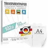 50 Blatt Blatt Transparentpapier bedruckbar DIN A4 PREMIUM 102g zum selber Bedrucken, Basteln Laternenpapier – Abpauspapier – Pauspapier, Tischkarten und Laternen selber basteln aus deutschland