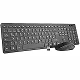 Rii Tastatur Maus Set kabellos, Funktastatur mit Maus, Wireless Keyboard and Mouse, Für PC/Laptop/Windows/Smart TV, Deutsches Layout - schwarz
