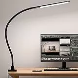HOKONE Schreibtischlampe LED Klemmbar, Dimmbar Klemmlampe mit 4 Farben und 10 Stufenlose Helligkeitsstufen, Schwanenhals Klemmleuchte Flexible 360°, Bürotischlampe Schwanenhals Lampe für Büro, Schwarz