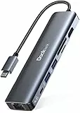 USB C Hub Dockteck 7-in-1 Dock DD0003 USB C Adapter, Ethernet LAN RJ45, 4K 60Hz HDMI, 100W Power Delivery, 2 USB 3.0 Ports und SD/microSD für iPhone 15 Pro MacBook M1, iPad Pro, Surface Pro und Mehr