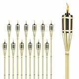 FIVMEN Fackeln 12 Stück Gartenfackel aus Bambus 90cm Ölfackeln mit Docht Fackel für Draußen Wanderung Party Garten