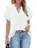 ANCAPELION Fashion Casual Oberteile Damen Sommer Bluse Tuniken Hemd Kurzarm Shirt Lose Fit Top Weiß L