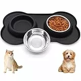 Futternapf Hund Katze, Fressnapf Hundenapf Kleine Hunde Napfset, 2 Stück Edelstahl Katzen Napf Trinknapf, Wassernapf Hund mit 1 Hundenapf Unterlage rutschfest Silikon