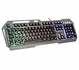 Speedlink LUNERA Rainbow Gaming Keyboard - PC Gaming Tastatur kabelgebunden, RGB Beleuchtung mit 5 Beleuchtungsmodi, Metall Oberfläche, tauschbare WASD-Tasten, DE-Layout, schwarz