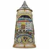 Bierkrug mit Deckel 0,7L mit Österreich-Stadtmotiven – Steinkrug mit Relief-Dekor Wien, Innsbruck & Salzburg – Souvenir & Geschenkidee
