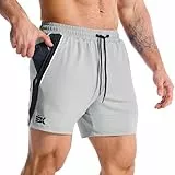 BROKIG Leichte Laufhose Herren Kurz, Schnell Trocknend Sporthose Herren Kurz Gym Workout Shorts mit Reißverschlusstasche (Hellgrau,M)