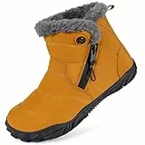 Barfußschuhe Gefüttert Kinder Winterstiefel Jungen Mädchen Wasserdicht Winterschuhe Schneestiefel Warm Stiefel Stiefeletten Gelb-A 35EU