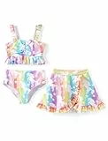 PATPAT Mädchen Bikini Badeanzüge Set, 3-teiliges Tankini-Set mit Top, Shorts Und Baderock Bademode, Kinder Badebekleidung mit Blumenmuster Schwimmanzug, Größe 5–12 Jahre