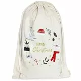 Papierdrachen Geschenkverpackung Weihnachten 2025 - Stoffbeutel beige - groß - Stickerei bunt - Kordelzug - wiederverwendbar - zum Befüllen - 50x70cm