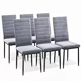 Bealife Esszimmerstuhl 6er-Set, Esszimmerstühle für Küche und Esszimmer, gepolsterte Samtstühle mit hoher Rückenlehne, modern (Hellgrauer Samt, 6er Set)