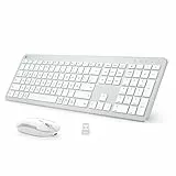 iClever Tastatur Maus Set Kabellos, Wiederaufladbare Kabellose Tastatur und Maus, Deutsch QWERTZ Layout, 2.4 GHz Funk Tastatur mit Maus für PC/Laptop/Smart TV, Weiß