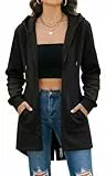 Tuopuda Damen Hoodie Jacke Oversize Reißverschluss Winterjacke Langarm Mantel Herbst Winter Frühling Kapuzenpullover Sweatshirt mit Kapuze Kapuzenjacke mit Taschen Kapuzenpulli, Schwarz, M