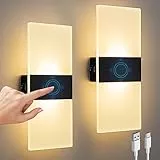 SURPALIG LED Wandleuchte Innen, 12W Wandlampe Warmweiß 3000K, mit Berührungsfunktion, 4000mAh Akku Wandleuchte ohne Stromanschluss, Wandbeleuchtung für Schlafzimmer Wohnzimmer Treppe Flur