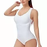 Joyshaper Body Shaper Damen Miederbody Stark Formend Shapewear Bauchweg Bodysuit Abnehmbaren Brustpolster Shaping Body Weiß L