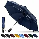 TechRise Regenschirm, Regenschirm Sturmfest mit Automatischer Öffnung & Schließung, Tragbarer & Faltbarer Taschenschirm für Männer Frauen Kinder (marineblau)