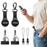 MoKo 2 Pack Anti-Diebstahl Handy Lanyard, Retraktierbares Telefonband mit Stahlseil, Karabiner und 360° Metallhalter, für Outdoor Wandern Klettern Angeln, Schwarz