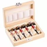 Einhell Forstnerbohrer-Set, 5-tlg. (Ø 15–35 mm, C65-Werkzeugstahl DIN 7483 G, präzise Zentrierspitze, 4-seitige Vorschneide, konische Kopfform, Querschneide, E 6.3 Schaft, Holzbox)