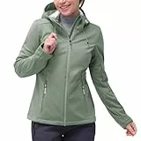 33,000ft Damen Softshelljacke Wasserdichte Winddichte Funktionsjacke Atmungsaktive Übergangsjacke Leichte Fahrradjacke mit Kapuze Windbreaker zum Laufen, Radfahren, Wandern,Grün 38