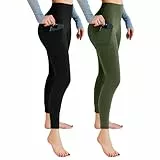 Leafigure 2er Pack Sport Leggings Damen High Waist Sporthose Damen Mit Taschen Gym Leggings Blickdicht für Sport Yoga Schwarze/Armeegrün SM