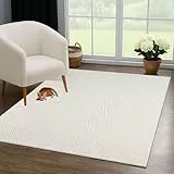 VIMODA Teppich Wohnzimmer Teppich Schlafzimmer, Flur, küche Kurzflor Boho Design Unifarbe Hoch-Tief-Effekt Modern 3D Weich,Farbe:Creme;Maße:120x170 cm
