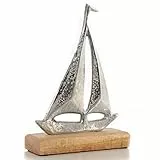 Logbuch-Verlag Segelschiff Figur aus Metall Silber Segelboot Dekoration mediterran Sommerdeko Badezimmer 21 cm
