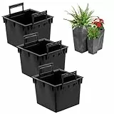 Set mit 3 schwarzen Topfeinsätzen aus Kunststoff 25 L Maße 32,5x32,5x25,5 cm für Prosperplast-Töpfe Höhe H 61 cm mit Griffen, für den Außen- und Innenbereich - erleichtert die kontrolle des wassergeha