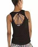 icyzone Damen Yoga Sport Top Rückenfrei Fitness Shirt Ärmellos Leichte Training Tank Tops (S, Black)