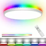 zemty LED Deckenleuchte Dimmbar 25CM, 21W 3200LM RGB Deckenlampe Farbwechsel, IP54 Wasserfest Badezimmer Lampe, 3000K-6000K Rund Flach Badlampe Decke für Kinderzimmer Wohnzimmer Schlafzimmer Küche