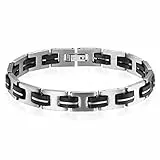 Flongo Herren-Kette Herrenarmband Kautschuk Männer Armreif, Edelstahl Armband Armreif Armkette Fahrradkette Motorradkette Silber Schwarz Biker Herren-Accessoires