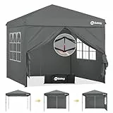 Sekey Premium Pop Up Pavillon 3x3 Wasserdicht Stabil, 3 x 3 m Pavillon mit Seitenwänden, Faltpavillon Partyzelt Faltbar für Camping Party, Höhe Verstellbar 250-270cm, Grau