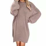LCpddajlspig Strickkleid Damen Winter, Pulloverkleid Herbstkleid Langarm Strickkleid Herbst Winterkleid Rundhals Pullover Kleid Midikleid Einfarbig Knielang Knitted Dress Oversize