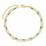 Gold Fußkettchen für Damen,Goldene Fussketten für Frauen Türkis,Surfen Fußkette Perlen Sterling Silber 925,Fusskettchen Wasserfest,Armband Türkis,Handmade Boho Kleidung Schmuck Style Festival Outfit